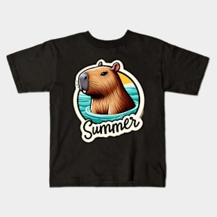 Cute summer capybara on the beach Kids T-Shirt